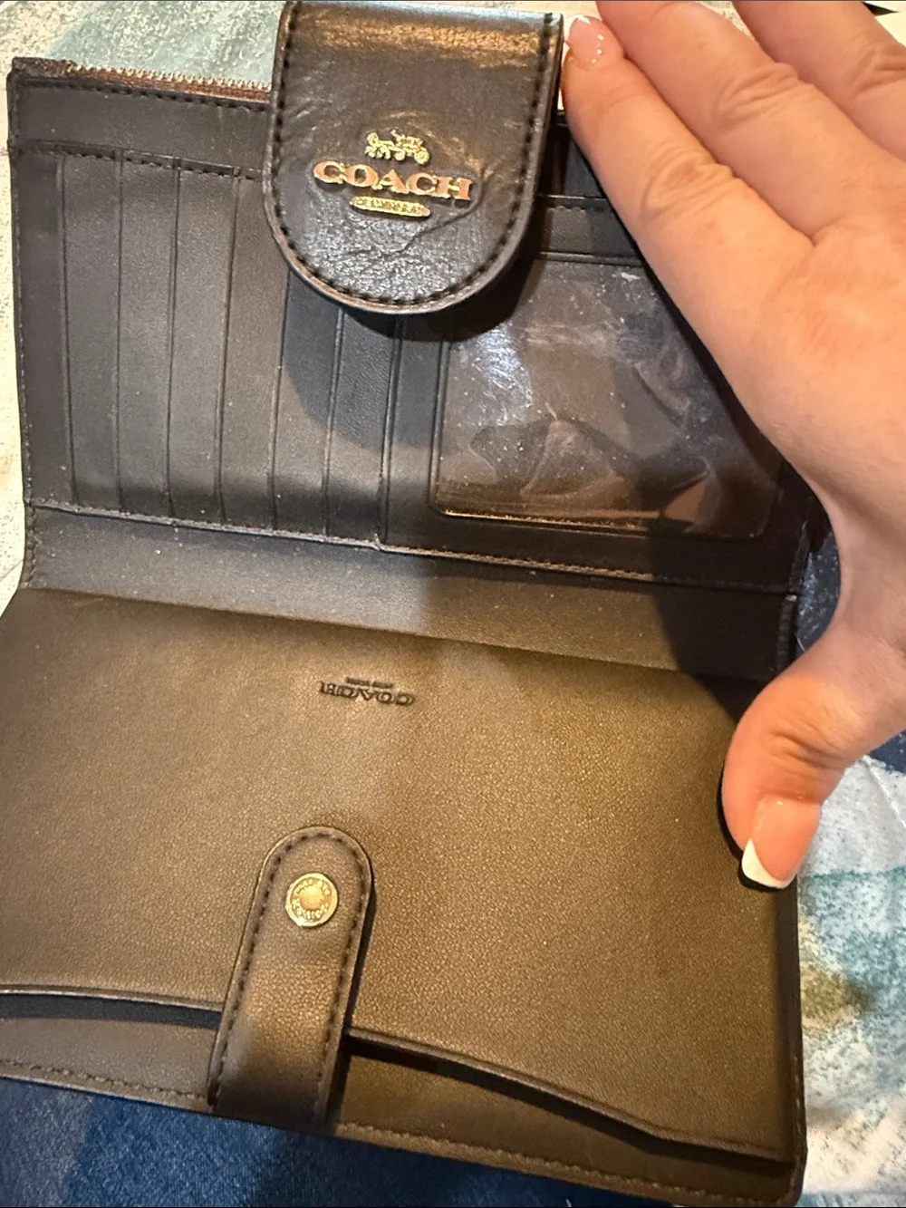 Coach Brown and Black Signature Canvas phone Wallet - Picture 3 of 8